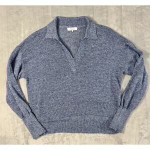 Parker Blue Linen Blend Collared V-Neck Pullover Sweater Women’s XS P9BS030